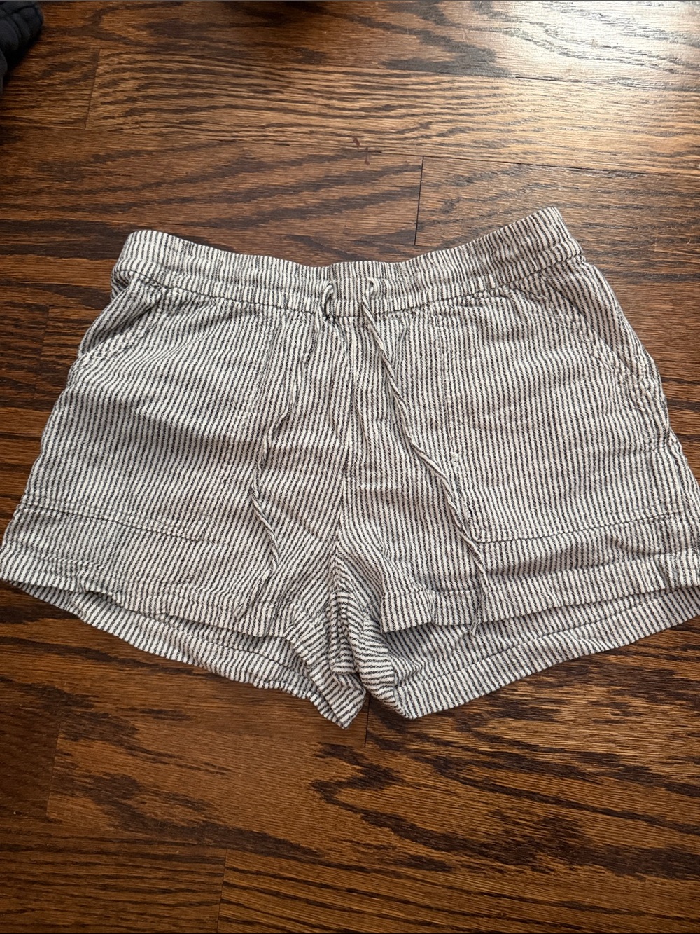J. Crew Seersucker High-Waist Drawstring Shorts - White & Gray Stripe